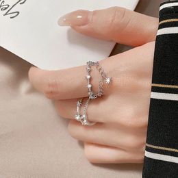 Cluster Rings Silver Colour Star Tassel Design Multilayer For Women French Fashion Exquisite Creative Hollow Band Girls Finger Jewellery