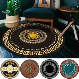 Carpet Luxury Carpet Living Room Black White Gold European Geometric Ethnic Style Round Carpet Rugs For Bedroom Decor Home Chair Mat J240507