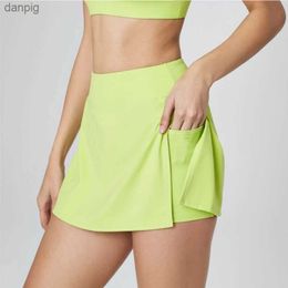 Skirts Solid Colour Sports Tennis Skirts Women Gym High Waist Fitness Shorts Skirt With Pocket Sexy Running Leisure Mini Skirt Y240508