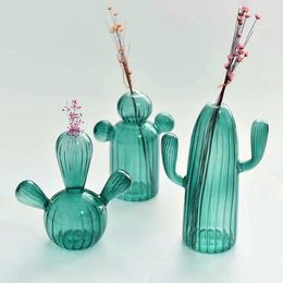 Vases Creative Ins Cactus Glass Vase Home Desktop Decor Ornament Transparent Hydroponics Plant Crafts Bottle