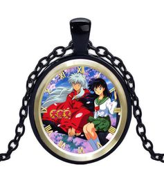 Anime lovers gift Japanese anime Inuyasha and Kagome time clock gemstone pendant necklace handmade glass jewelry3420923