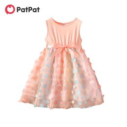 Vestidos de menina Childrens and Girls Design de flor 3D Mesh Spliced Sleesess Dressl240508