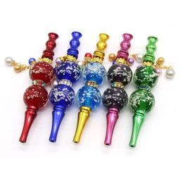 Smoking Nozzle Gold Plated Crystal Inlay Portable Hookahs Tips glow in dark Blunt Holders Shisha Smoke Pipes Metal Gourds Beads 147659760