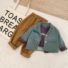 Jackets Children's Clothing Korean Version Of Cotton And Linen Small Suit Jacket Chaofan Foreign Style Plaid Top