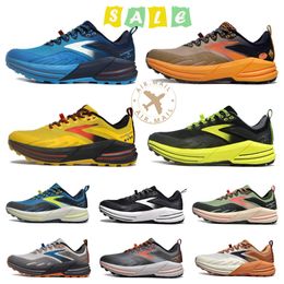Дизайнерские брукс -мужские обувь Cascadia 16 Hyperion Tempo Thepo Triple Black White Sery Gellow Orange Mesh Trainers.