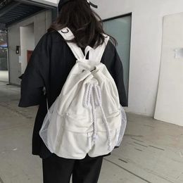 School Bags Backpacks Women Canvas Patchwork Drawstring Solid Harajuku Leisure All-match Travel Unisex Retro Students Modern Backpack