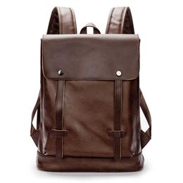 Men's Backpack Korean Fashion Backpack College Style Middle School Students' Schoolbag Leisure Leather Backpack 230615