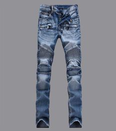 Jeans for men Plus size jeans design jeans moto biker Make old Frayed Zipper Fly Hole biker rock revival patchwork sweatpants carg2451687