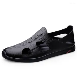 Casual Shoes Men's Flat Hollow Out Breathable Leather Versatile Open-toe Office Commuting Daily Life Loafers