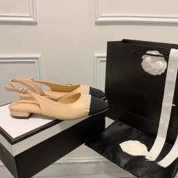 2024 Shoe Designer Sandals Dress Shoes Slingbacks Women's Chunky High Heel Pumps Slip On Slides Flat Leather Couple Square Toe Party Wedding Single