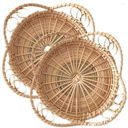 Pillow 2 Pcs Rustic Coasters Desk Floral Mat Insulation Pads Coffee Table Accessories Farmhouse Woven Dinner Plate Rattan Decorations
