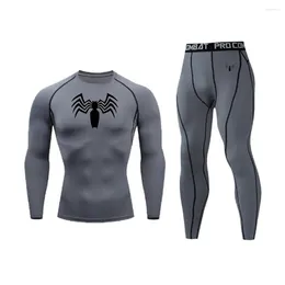 Men's Tracksuits Printed Long Sleeved Sun Protection Tight Elastic Quick Drying T-shirt Running Sports Fitness Cycling Two-piece Set