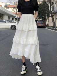 Skirts Sweet Lady Casual Skirt Summer Korean Women Fashion High Waist Asymmetric Solid Colour Pleated Versatile Spliced Half