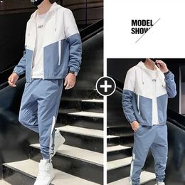 Men's Tracksuits Spring/Summer New Mens Sweatshirt Casual Jogger Hoodie Sweatshirt jacket and pants 2-piece hip-hop running sportswearL2405