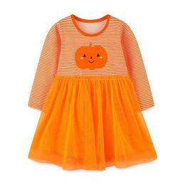 Girl's Dresses Jumping Metres 2-7T Halloween Girls Dresses Pumpkin Print Autumn Spring Baby Clothing Mesh Skirt Party Kids Dresses CostumeL2405