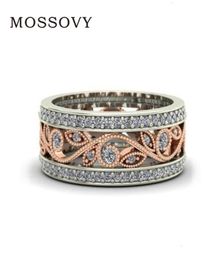 Zircon Rose Gold Flower Engagement Ring for Female Fashion Jewelry Rhinestone Wedding Rings for Women Bague Femme Anil8381075