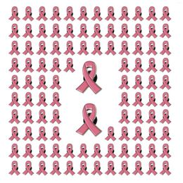 Brooches 100pcs Women Zinc Alloy Enamel Pink Ribbon Pins Surviving Breast Cancer Awareness Hope Lapel Buttons Badges