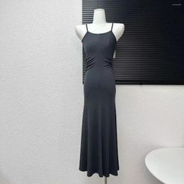 Casual Dresses Summer 2024 Long Dresse For Women Vintage Pleated Spaghetti Strap Bodycon Maxi Dress Sexy Party