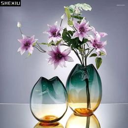 Vases Creative Gradient Colorful Glass Vase Hydroponic Flower Pots Desk Decoration Artificial Decorative Floral Arrangement