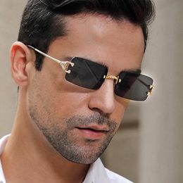 Sunglasses Square Rimless Glasses Man Small Rectangle Frameless Men's Metal Fashion Unisex Brand Design Oculos UV400 202E
