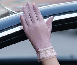 Five Fingers Gloves Women Sun Protection High Elastic Lace Design Silk Thin Touch Screen AntiUV Skid For Outdoor Driving12071118