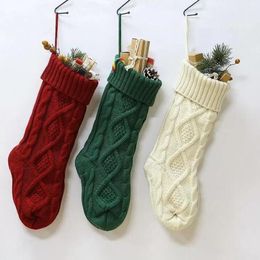 Burgundy Knitted Christmas Stocking Gift Bags Knit Christmas Decorations Xmas stocking Large Decorative Socks FY29328045792