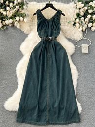 Casual Dresses 2024 Long Vintage Denim Dress Women Spaghetti Strap Jean Sexy Party Summer Female Vestido Rober