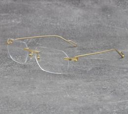 Selling Fashion Protection Cat Eye Eyeglasses Frames Rimless Metal with C Decoration Wire Frame Eyewear Men Woman Large Square8248387