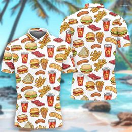 Men's Polos Fast Food Graphic POLO Shirt Harajuku Fashion Y2K Short Sleeve Burger Fries Hamburger Pizza Tee Funny Design Male Top