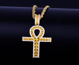 Men039s Ankh Cross Pendant Necklace Gold Silver Copper Material Iced Zircon Egyptian Key of Life Women Hip Hop Jewelry85386785239218