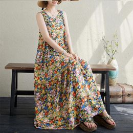 Casual Dresses Sleeveless Loose Summer Tank Dress Patchwork Print Floral Thin Light Cotton Prairie Chic Vintage Women Travel Style Long
