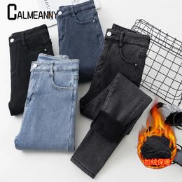 Women's Pants 2024 Fall Winter Fleece Pencil Jeans Women Fashion High Waist Warm Skinny Vaqueros Oversize Casual Plus Velvet Denim Pantalon