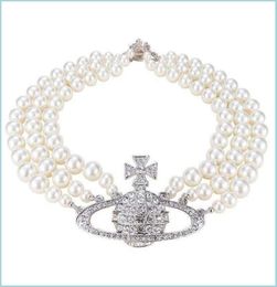 Pendant Necklaces Empress Dowager an Three Layers Of Pearls Fl Diamonds Saturn Necklace Shining Bride Wedding Drop Delivery 2021 Dhbzi6348238