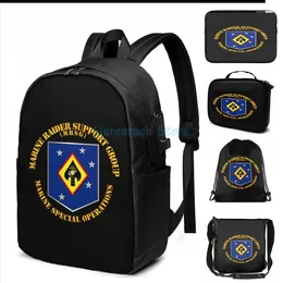 Backpack Funny Graphic Print USMC Marine Raider Support Group USB Charge Men School Bags Women Bag Travel Laptop