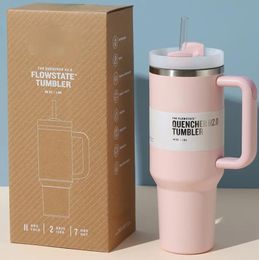 US Stock New Quencher H2.0 40Oz Stainless Steel Tumblers Cups With Silicone Handle Lid And Straw 2Nd Generation Car Mugs Vacuum Insulated Water Bottles 0508