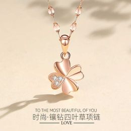 999 sterling silver necklace with Korean diamond inlay new four leaf clover niche necklace for female internet celebrities layered and worn in winter new product