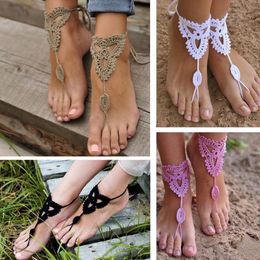 Wholesale-2015 New 2 Pair Ornate Barefoot Sandals Beach Wedding Bridal Knit Anklet Foot Chain #81096 215d