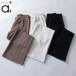 New AL Rib Softstreme Mid-rise Pant 32.5in Yoga Loose Breathable Casual High Waist Drawstring Wide Skin-friendly Air Layer Straight Leg Pants 4814