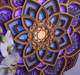 Night Lights Mandala Yoga Room Light LED Multilayered Laser Cut Carved Elegant Acrylic Hanging Lamp Ambient