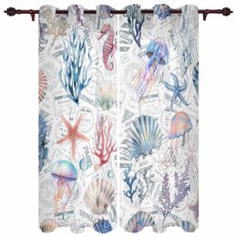 Curtain Summer Watercolor Ocean Navigation Outdoor For Garden Patio Drapes Bedroom Living Room Kitchen Bathroom Window