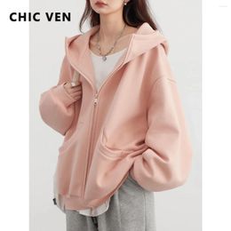 Women's Hoodies CHIC VEN Women Sweatshirts Loose Casual Hooded Long Sleeves With Plush Sweater Double Zipper Oversize Coat Spring Autumn