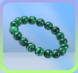 Higth Quality Round Green Elastic Bracelet Fashion Malachite Beaded Bracelets Bangle Handmade Natural Crystal Jewellery Beaded Stran1320190