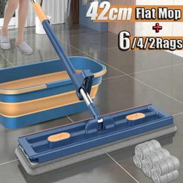 42cm Large Flat Mop 360°Rotating Washing Microfiber Floor Squeeze Wet Dry Absorbent For Home Cleaning Floors Tools 240508