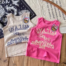 Fashion Kids cartoon letter printed T-shirt designer girls badge cotton sleeveless vest summer children sleeveless distressed top Z8015