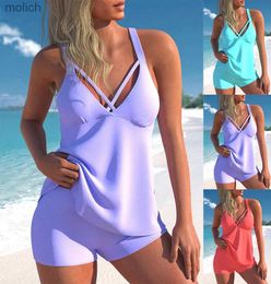 Women's Swimwear Womens swimsuit Tankini 2-piece set regular swimsuit 2-piece set purple strap swimsuit sports seaside vacation swimsuit S-6XL WX