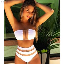 Women's Swimwear Sexy Black White Lace Bikinis Women Swimsuit 2024 High Waist Swimwear Bandeau Bathing Suit Beachwear Biquini Female WX