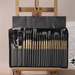 Brushes 24x Paint Brushes Scraper with Bag Wood Handle Artist Paintbrushes for Acrylic Gouache Oil Watercolor Canvas Boards Rock 264A