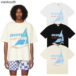 Rhude High end designer clothes for High Summer New Yacht Club Print Mens Loose Short Sleeve T-Shirt With 1:1 original labels