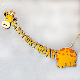Party Decoration Happy Birthday Banner Cartoon Giraffe Garland Kid Supplies Baby Shower Boy Home Wall Decor
