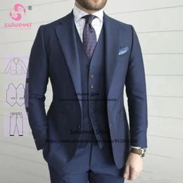 Men's Suits Classic Navy Blue Slim Fit For Men Custom Made 3 Piece Pants Set Party Groom Wedding Tuxedo Male Business Blazer Masculino